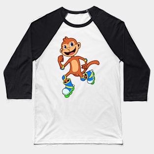 Cartoon monkey riding inline skates Baseball T-Shirt